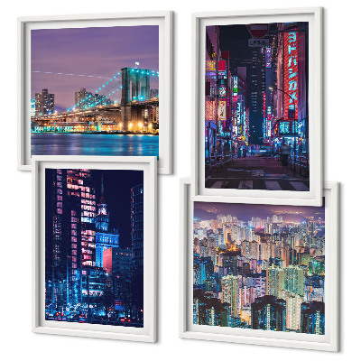 Set tablouri gata de agățat Orașe de noapte cu lumini neon