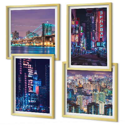 Set tablouri gata de agățat Orașe de noapte cu lumini neon