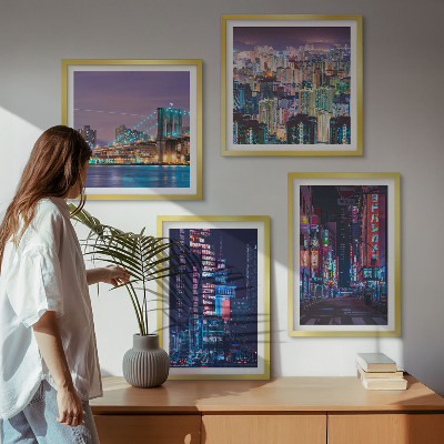 Set tablouri gata de agățat Orașe de noapte cu lumini neon