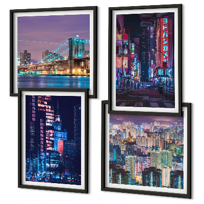 Set tablouri gata de agățat Orașe de noapte cu lumini neon