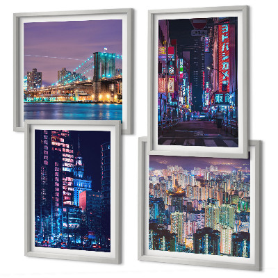 Set tablouri gata de agățat Orașe de noapte cu lumini neon