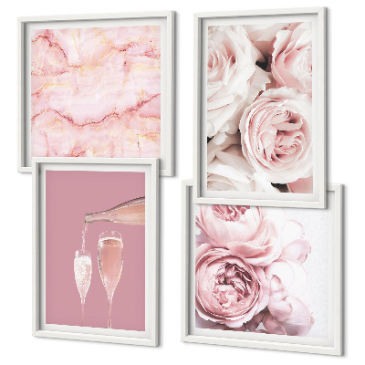 Set tablouri gata de agățat Trandafiri pastel marmorat șampanie