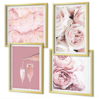 Set tablouri gata de agățat Trandafiri pastel marmorat șampanie