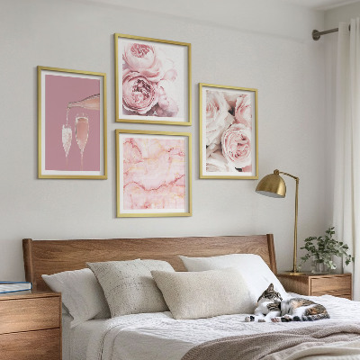 Set tablouri gata de agățat Trandafiri pastel marmorat șampanie