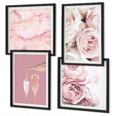 Set tablouri gata de agățat Trandafiri pastel marmorat șampanie