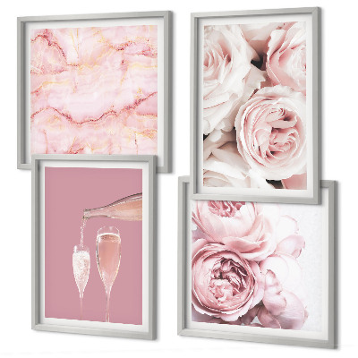 Set tablouri gata de agățat Trandafiri pastel marmorat șampanie