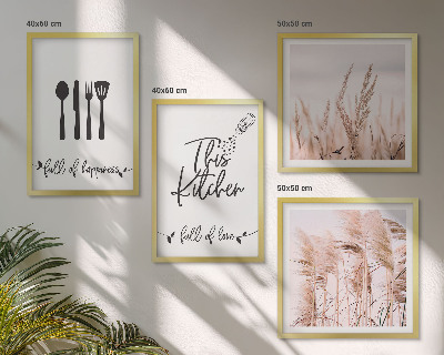 Compoziție de tablouri pentru perete Litere boho cu iarbă în bucătărie