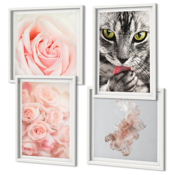 Set tablouri gata de agățat Trandafiri de pisică gri abstract
