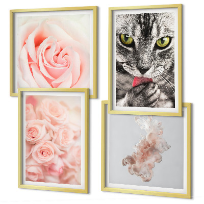 Set tablouri gata de agățat Trandafiri de pisică gri abstract