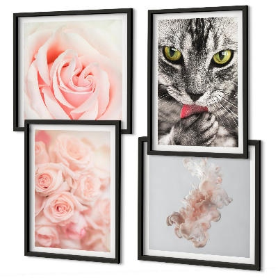 Set tablouri gata de agățat Trandafiri de pisică gri abstract