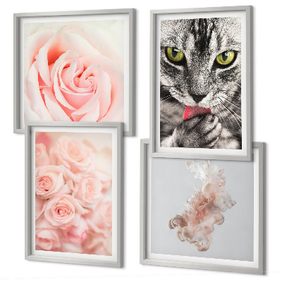 Set tablouri gata de agățat Trandafiri de pisică gri abstract