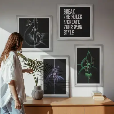 Compoziție de tablouri pentru perete cu modele abstracte negre