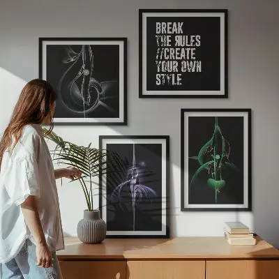 Compoziție de tablouri pentru perete cu modele abstracte negre