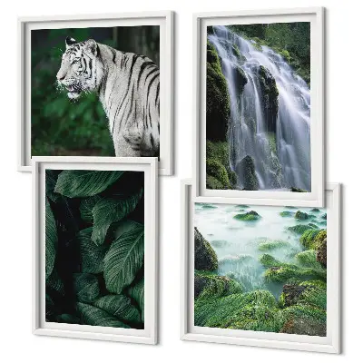 Compoziție de tablouri pentru perete Cascada tigrului alb cu model de frunze