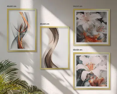 Compoziție de tablouri pentru perete cu model de valuri în nuanțe de gri și maro auriu