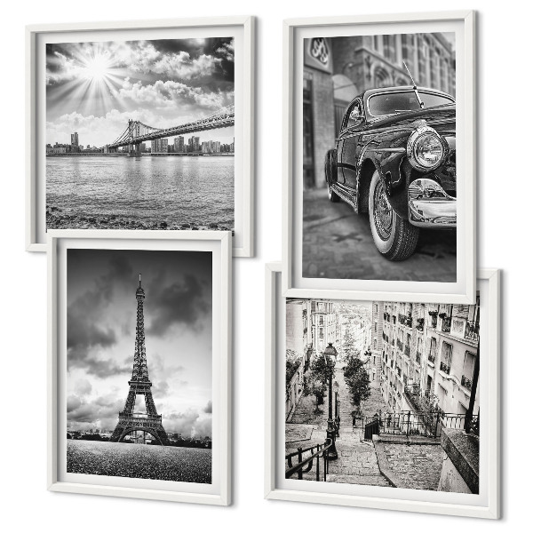 Set tablouri gata de agățat Vederi ale orașului, poduri, Turnul Eiffel, mașină