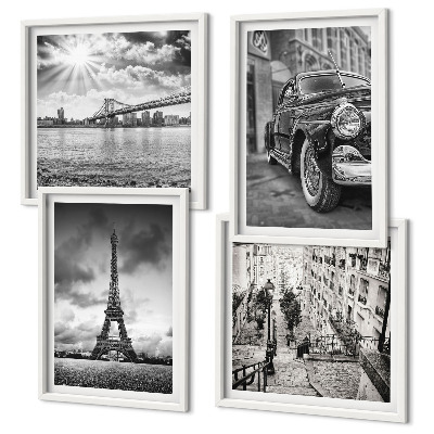 Set tablouri gata de agățat Vederi ale orașului, poduri, Turnul Eiffel, mașină