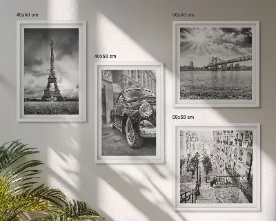 Set de tablouri gata de agățat cu vederi ale orașului, poduri, Turnul Eiffel și mașini
