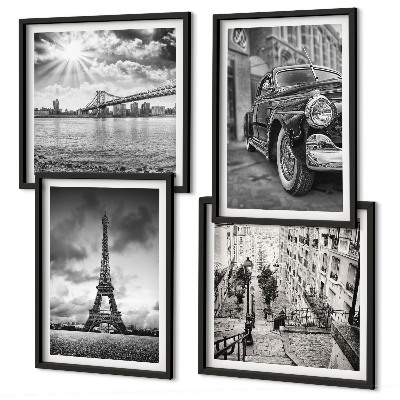 Set tablouri gata de agățat Vederi ale orașului, poduri, Turnul Eiffel, mașină