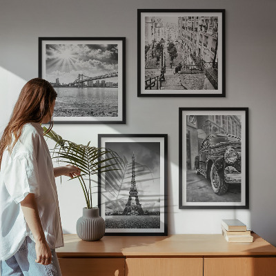 Set tablouri gata de agățat Vederi ale orașului, poduri, Turnul Eiffel, mașină
