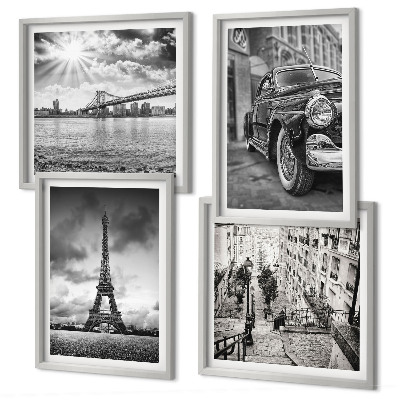 Set tablouri gata de agățat Vederi ale orașului, poduri, Turnul Eiffel, mașină