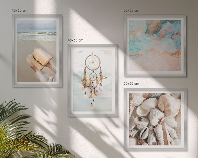 Compoziție de tablouri pentru perete Carte boho cu scoici de mare