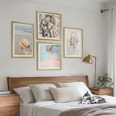 Compoziție de tablouri pentru perete cu model de carte boho și scoici de mare