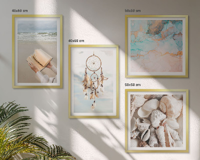 Compoziție de tablouri pentru perete Carte boho cu scoici de mare