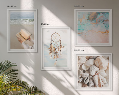 Compoziție de tablouri pentru perete Carte boho cu scoici de mare