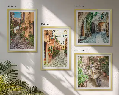 Compoziție de tablouri pentru perete cu străzi și flori italiene fermecătoare