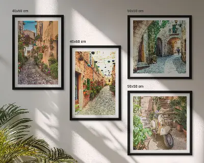 Compoziție de tablouri pentru perete cu străzi și flori italiene fermecătoare