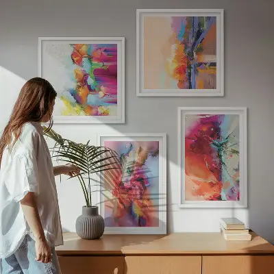 Compoziție de tablouri pentru perete cu abstracțiuni colorate ale formei