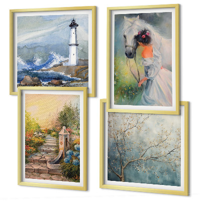 Set tablouri gata de agățat Peisaj de far Fată Cal