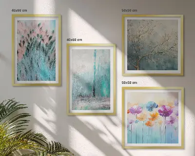 Compoziție de tablouri pentru perete cu modele de fundal cu flori pastelate