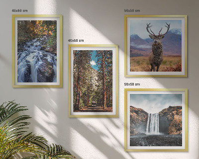 Compoziție de tablouri pentru perete Cascadă pădure munți cerb natură