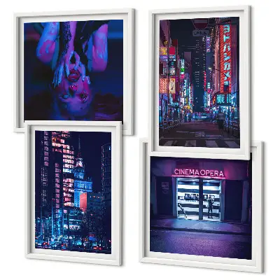 Set de tablouri Oraș de noapte cu lumini neon gata de agățat