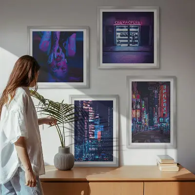 Set de tablouri Oraș de noapte cu lumini neon gata de agățat