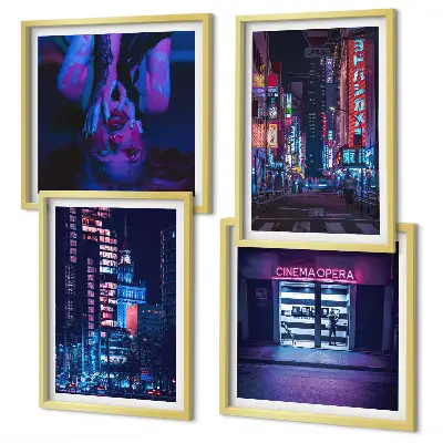 Set de tablouri Oraș de noapte cu lumini neon gata de agățat