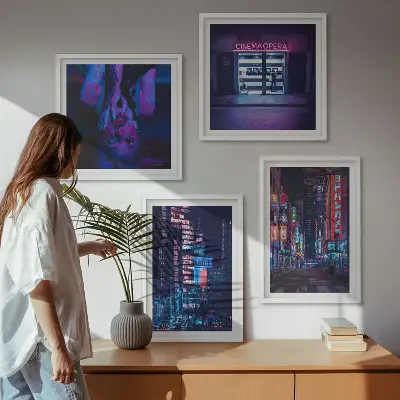 Set de tablouri Oraș de noapte cu lumini neon gata de agățat