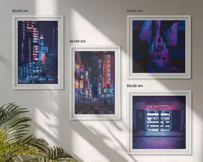 Set de tablouri Oraș de noapte cu lumini neon gata de agățat