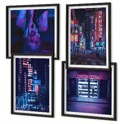Set de tablouri Oraș de noapte cu lumini neon gata de agățat