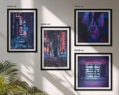 Set de tablouri Oraș de noapte cu lumini neon gata de agățat