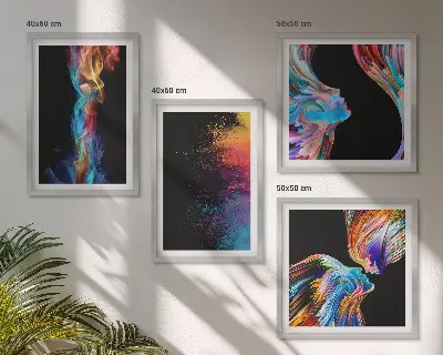 Set de tablouri gata de agățat cu abstracțiuni colorate, fețe și forme