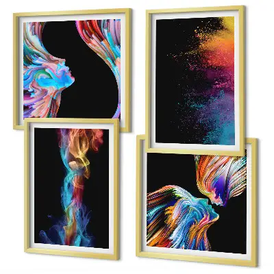 Set de tablouri gata de agățat cu abstracțiuni colorate, fețe și forme
