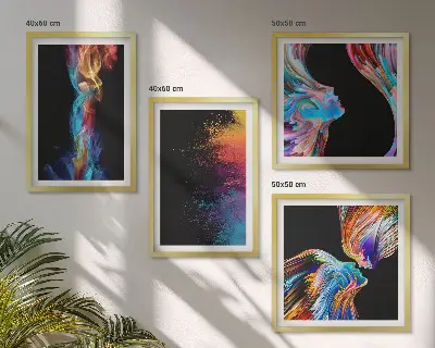 Set de tablouri gata de agățat cu abstracțiuni colorate, fețe și forme