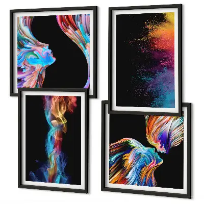 Set de tablouri gata de agățat cu abstracțiuni colorate, fețe și forme