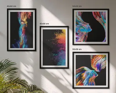 Set de tablouri gata de agățat cu abstracțiuni colorate, fețe și forme