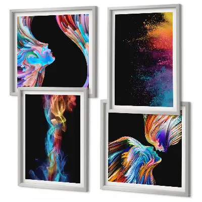 Set de tablouri gata de agățat cu abstracțiuni colorate, fețe și forme