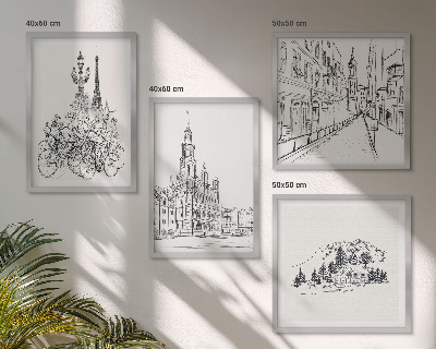 Compoziție de tablouri pentru perete Desene simple cu vederi ale orașului
