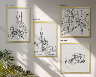 Compoziție de tablouri pentru perete Desene simple cu vederi ale orașului